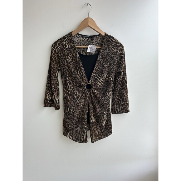 90s Y2K Notations Leopard Crinkle Material V-neck Top Dead Stock Size S - Picture 1 of 10